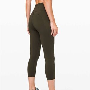 Fast Free Lululemon HR Crop 23” Olive Green Leggings size 8